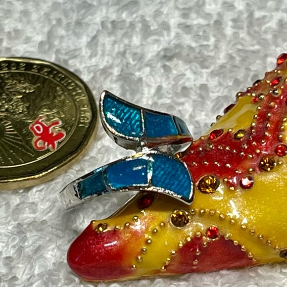 🦋Cute silver plate ring with rhinestone and inlay opal look/costume NWOT - Picture 8 of 9